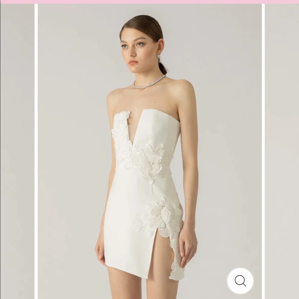 Sau Lee Fleur Dress, white floral appliqué short bridal/bachelorette, size 2